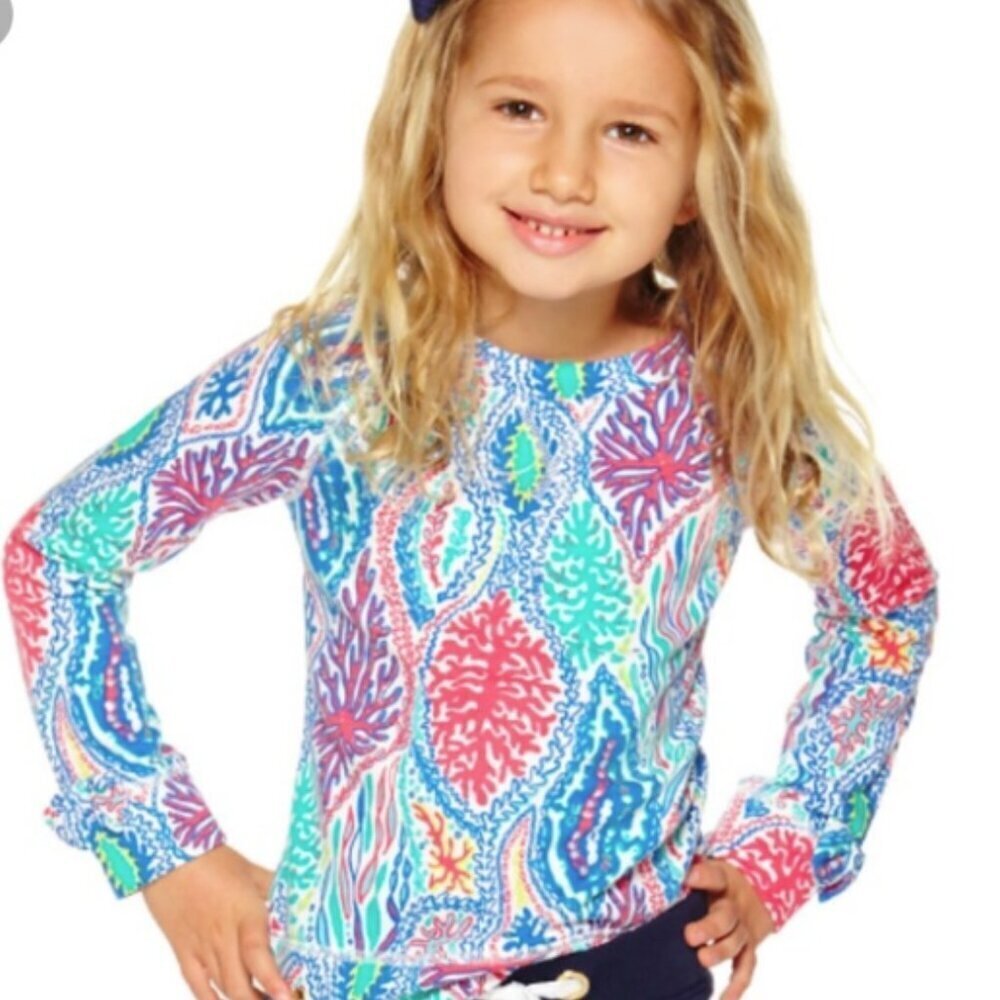 Lilly Pulitzer girls mini Kingsley popover Let Minnow print size XL